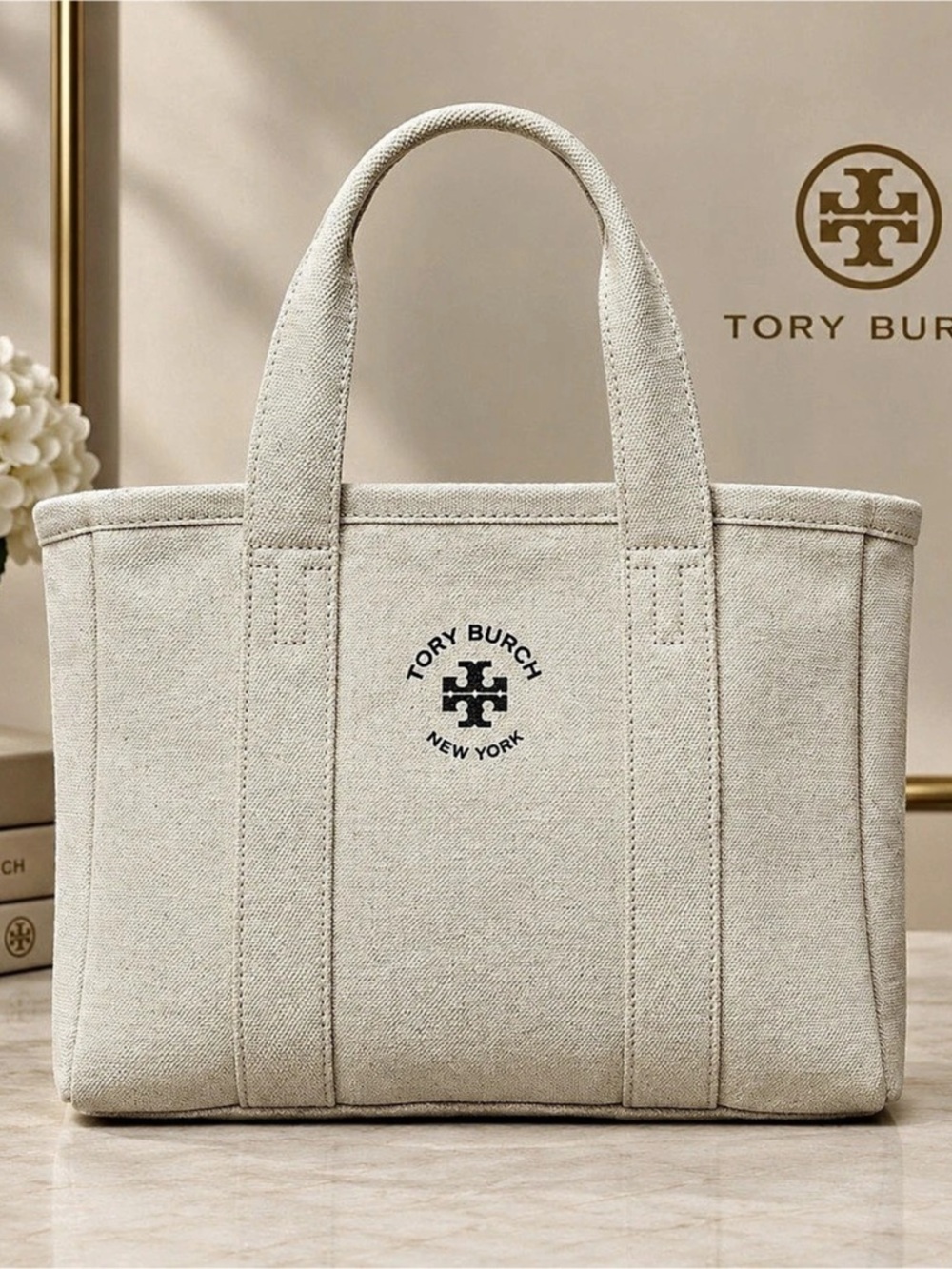 Tory Burch Canvas Logo Tote White